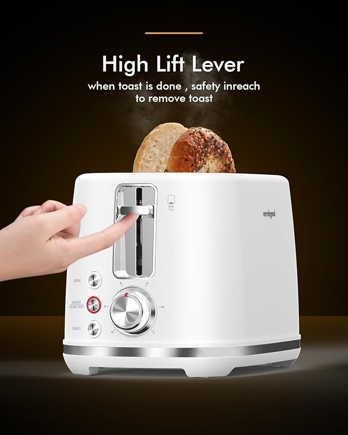 2 Slice Toaster with 1.5 Extra Wide Slots &amp Removable Crumb Tray 6 Browning Options Auto Shut Off &amp Frozen Function Toast Fruit Bread Bagel &amp Waffle White
