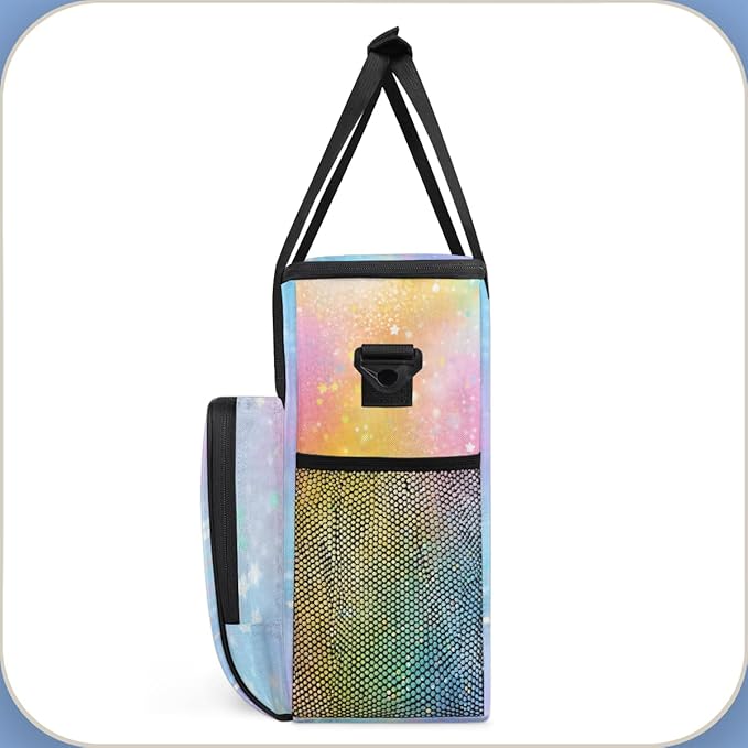 Glitter Coffee Maker Carrying Bag Rainbow Color Portable Travel Storage Tote Bag Compatible with K-Mini or K-Mini Plus Single Serve Coffee Brewer Carrying Case with Multiple Pockets &amp Shoulder S