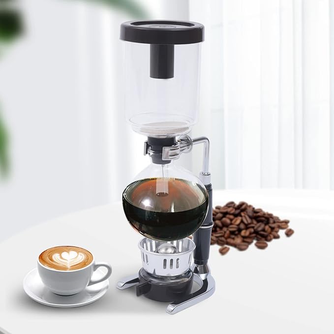 DYNAMI Siphon Coffee Maker500ml/0.13Gal Vacuum Coffee Brewer with Stainless Steel Base &amp Glass Potfor Home Barista Use