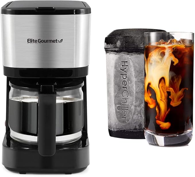 Elite Gourmet EHC9420 5-Cup Automatic Brew &amp Drip Coffee Maker with Pause N Serve + HyperChiller HC2 Patented 12.5Oz Instant Coffee/Beverage Cooler Chiller Iced Tea Wine Spirits Juice Black