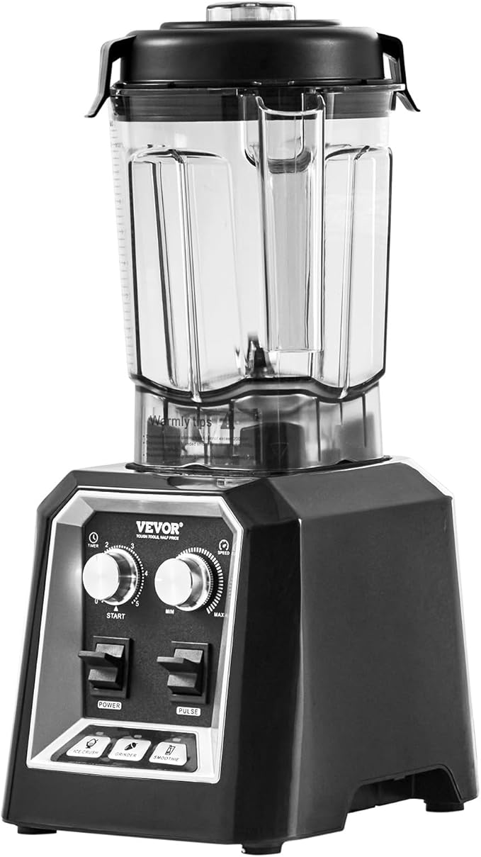VEVOR Professional Blender Commercial Countertop Blenders 68 oz Jar Blender Combo Stainless Steel 3 Functions for Frozen Drinks Shakes Smoothies Peree and Crush Ice Black