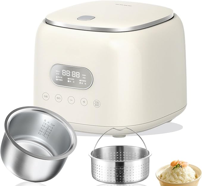 Mini Rice Cooker 5 cup Low Sugar Rice Cooker with 304 Stainless Steel Nonstick Inner Pot、Steamer Basket Multifunction Smart Touch Control with Keep-Warm &amp 24H Delay Timer