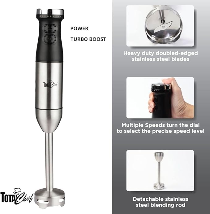 Unknown1 Total Chef Variable Speed Hand Blender with Turbo Boost Watt Grey Plastic Stainless Steel Multiple Speeds