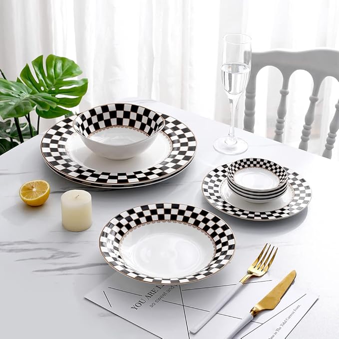Porlien Checker Dinnerware Sets for 4 &amp Mug Sets for 2