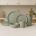 12-Piece Stoneware Dinnerware Set with Mugs | Microwave and Dishwasher Friendly | Stackable Matte Glaze Plates &amp Bowls | Service for 3 (Green for 3)