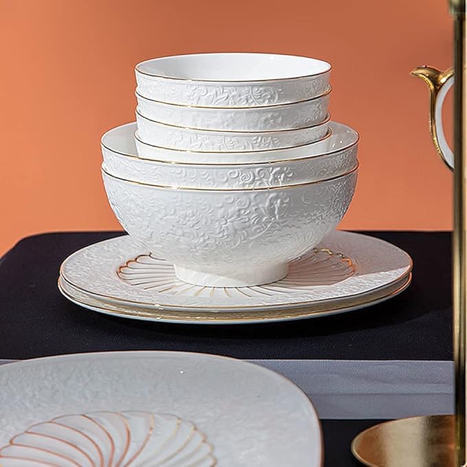 Ceramics Dinner Set Kitchen and Dining Service Durable Kitchen Dinnerware Set Dinner Salad Appitizer Dessert Plate Bowls Best for Indoor and Outdoor Party Creativity Villa Table Decor (Blue 28Pcs)