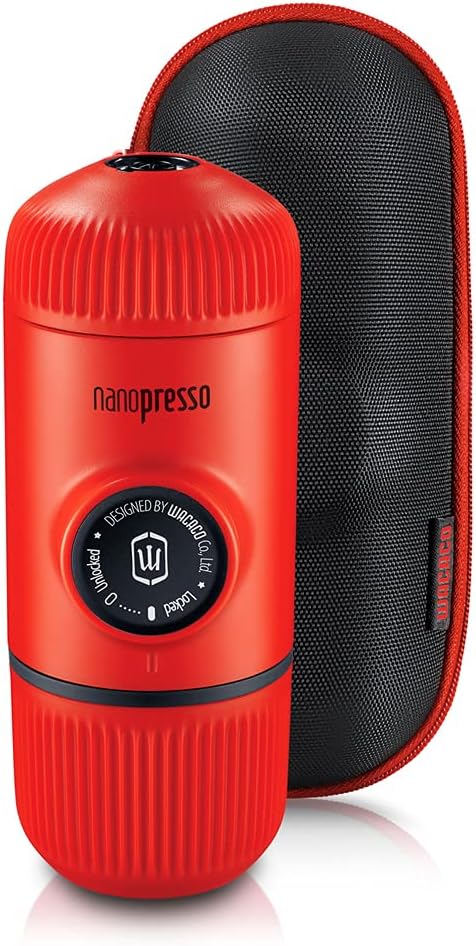 WACACO Nanopresso Portable Espresso Maker Bundled with Protective Case Upgrade Version of Minipresso Mini Travel Coffee Machine Perfect for Camping Travel and Office (New Elements Lava Red)