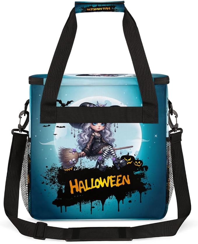 Halloween Pretty Witch Moon Coffee Maker Carring Bag Travel Carrying Storage Tote Bag Compatible with Keurig K-Mini or K-Mini Plus Portable Single Serve Coffee Brewer Case with Pockets for K-cup Pods