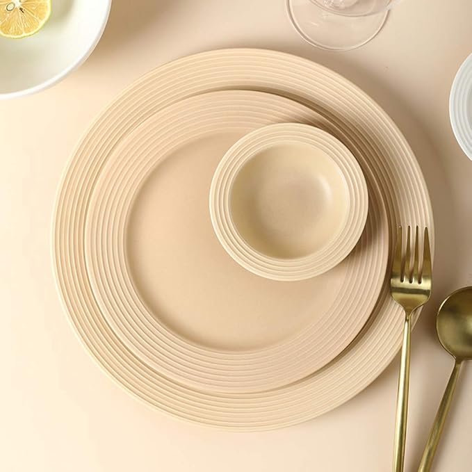 Ceramics Dinner Sets 34 Pieces Nordic Style Threaded Edge Dinnerware Combination Set | Porcelain Plates And Cereals Bowls Sets For Wedding GiftsA