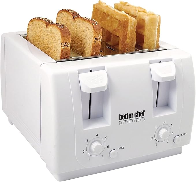 4 Slice Dual-control Toaster In White Removable Crumb Tray
