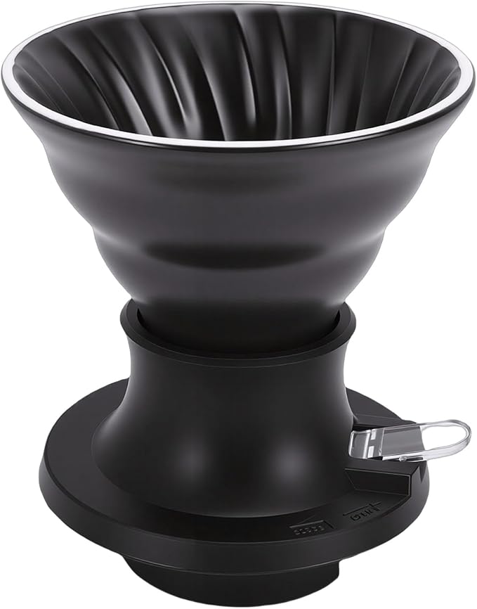Premium Ceramic Pour Over Coffee Dripper - Heat Immersion Cone Brewer with Filter Holder for Home Office &amp Travel Use Ideal Coffee Maker for Daily Brewing (Black)