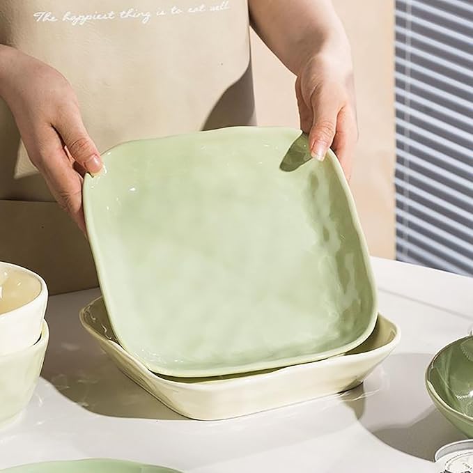 43/57 Pieces Bowls and Plates Set Cream Style Dinner Set Stackable Dishes Sets Dishwasher Safe Dinnerware Sets Easy to Heat Microwave and Oven Safe Two Colors Mix and Match Service for 8/10 Peoples(57