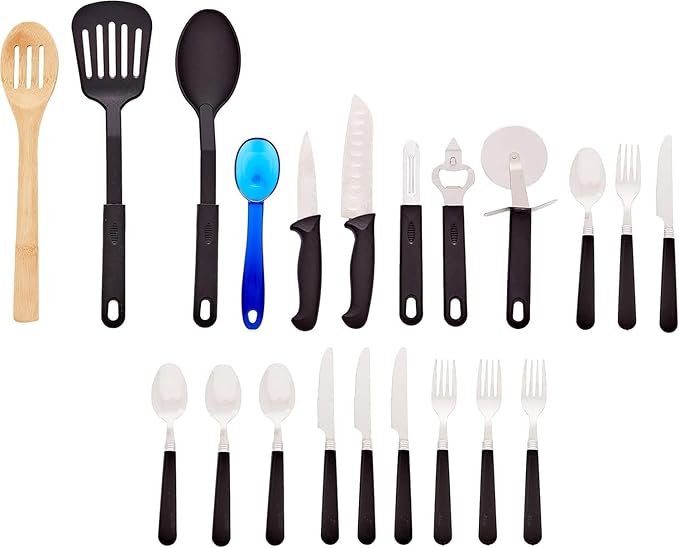 Total Kitchen 59 Piece Combo Set – Complete Cookware Bakeware Utensils and Storage Essentials for First Apartments Dorms and RVs