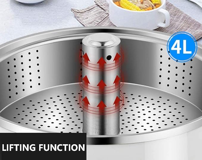 Home Rice Cooker Intelligent Reduced Sugar 4L Stainless Steel Liner Separate Pot Body Design Automatic Lifting (Wood Color) (White)