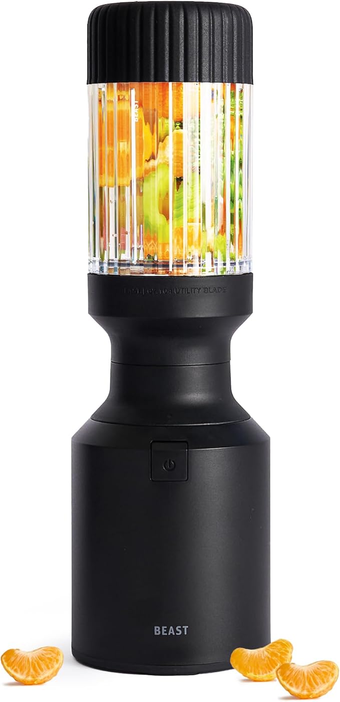 The Beast Mini Blender | Mini Countertop Kitchen Blender | Blend Smoothies and Shakes Dressings Sauces Dips | Straw Cap and Straws Included | 600W (Carbon Black)