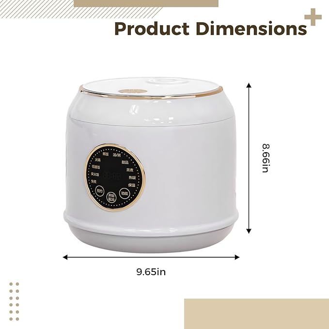 2 L Mini Rice Cooker 400W for 2-3 People Touch Panel Stainless Steel Inner Pot Auto Shut-Off White