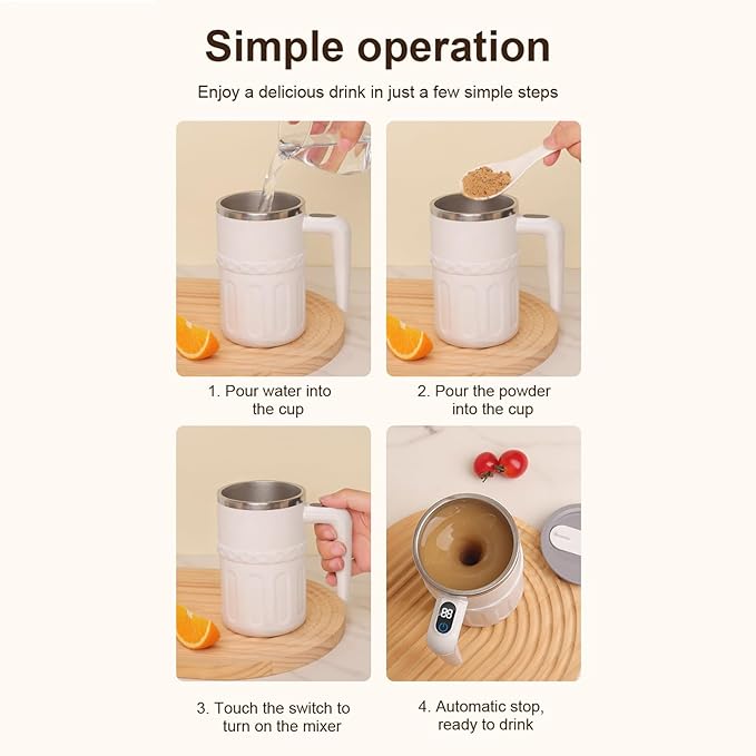 Magnetic Stirring Cup - Automatic Rechargeable Mixer Tumbler Smart Temperature Display Mug with Lid Self Stirring Drink Blender Portable Coffee Milk Cup for Travel Office Kitchen Home Camping