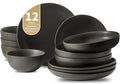 Plates and Bowls Sets 12-Pieces Stoneware Dinnerware Set Ceramic Matte Black Dishes Set for 4 Scratch Resistant Microwave and Dishwasher Safe Tableware Porcelain