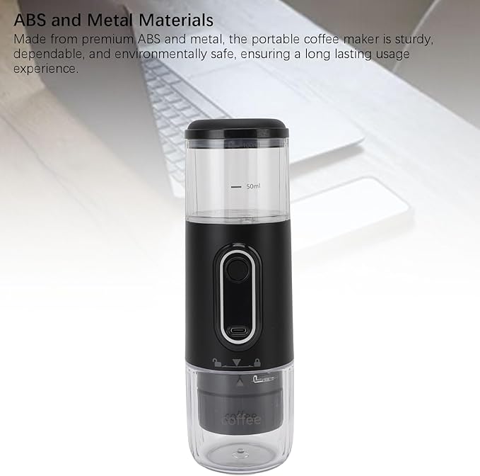 Denash Portable Electric Espresso MachineTravel Coffee Maker for CampingCar Self Heating Coffee Maker with USB C for Hiking Office RV (Black)
