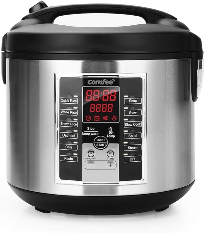 COMFEE' Rice Cooker Slow Cooker Steamer Stewpot Sauté All in One (12 Digital Cooking Programs) Multi Cooker (5.2Qt ) Large Capacity. 24 Hours Preset &amp Instant Keep Warm Black/Silver (MB-M25)