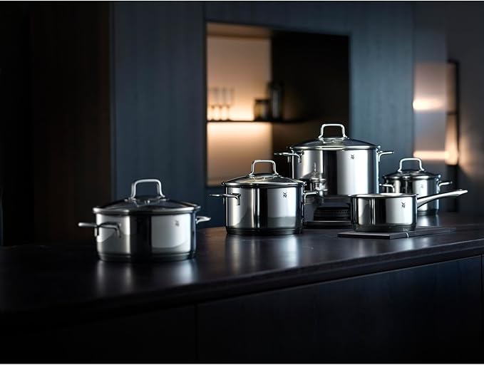 WMF 6-Piece Saucepan Set Astoria Pouring Rim Glass Lid Cromargan® Polished Stainless Steel Suitable for Induction Cookers Dishwasher Safe No. 780166040