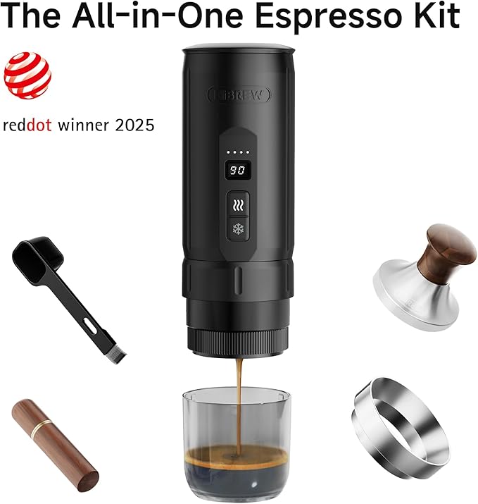 HIBREW H4C Ultra - Portable Electric Espresso Maker 51mm Bottomless Professional Coffee Maker USB-C Rechargeable for Ground Coffee Compact for Home and Travel with Foldable Holder &amp Carrying C
