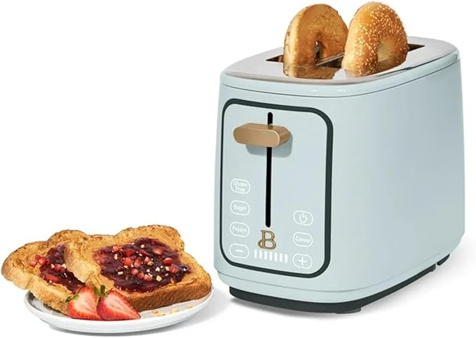 2 Slice Digital Toaster with Touch Control Panel Adjustable Toast Shade Settings Wide Bread Openings Bagel &amp Frozen Modes Removable Crumb Tray (Hydrangea Blue)