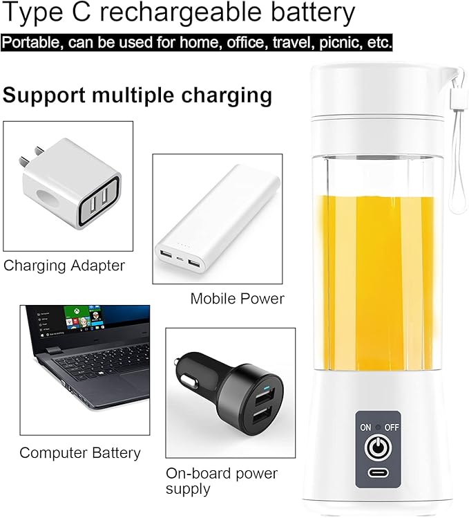 Portable Blender Personal Blender Mini Smoothies Shakes Juicer Cup USB Rechargeable White
