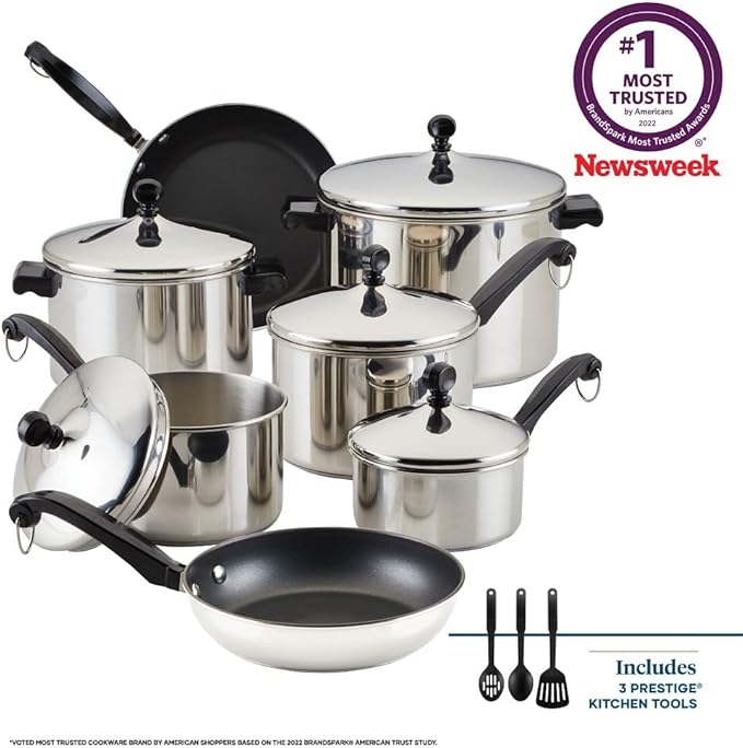 Farberware Classic Stainless Steel Cookware Pots and Pans Set 15-Piece50049Silver