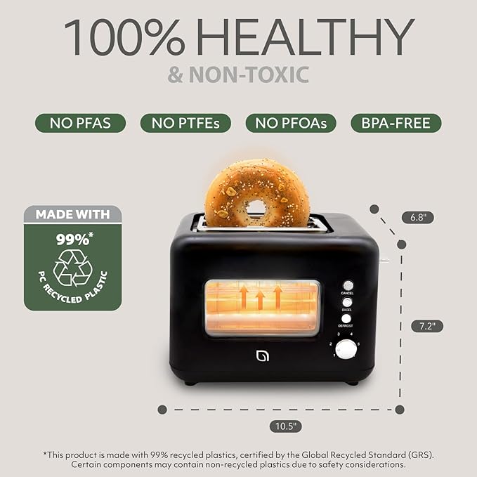 WILLOW Eco Series 2 Slice Toaster with Clear-View Window 6 Shade Settings 900W Retro Toaster with Extra Wide Slots + Bagel Cancel &amp Defrost Buttons 2 Slice Toasters w Crumb Tray for Easy Clea
