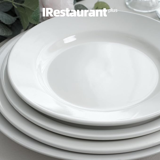 Stoneware Wide Rim Commercial Grade Dinnerware Bright white Plate 12 Case of 12