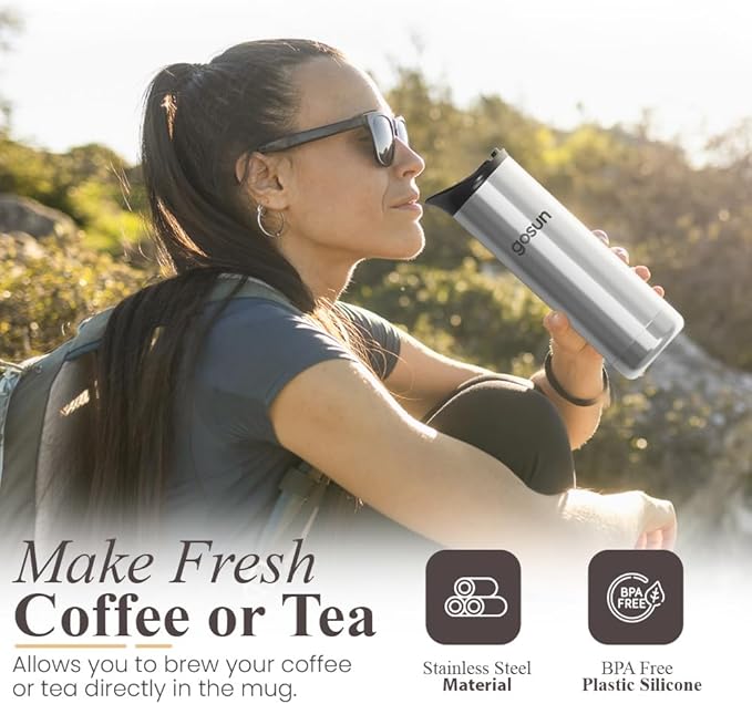 GOSUN Brew Travel Coffee Maker Thermo-Seal Insulated Double Wall Travel Mug Black