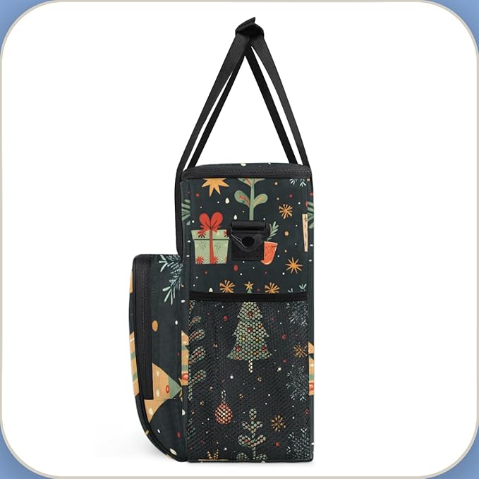 Retro Xmas Tree Coffee Maker Carrying Bag Portable Travel Storage Tote Bag Compatible with K-Mini or K-Mini Plus Single Serve Coffee Brewer Carrying Case with Multiple Pockets &amp Shoulder Strap