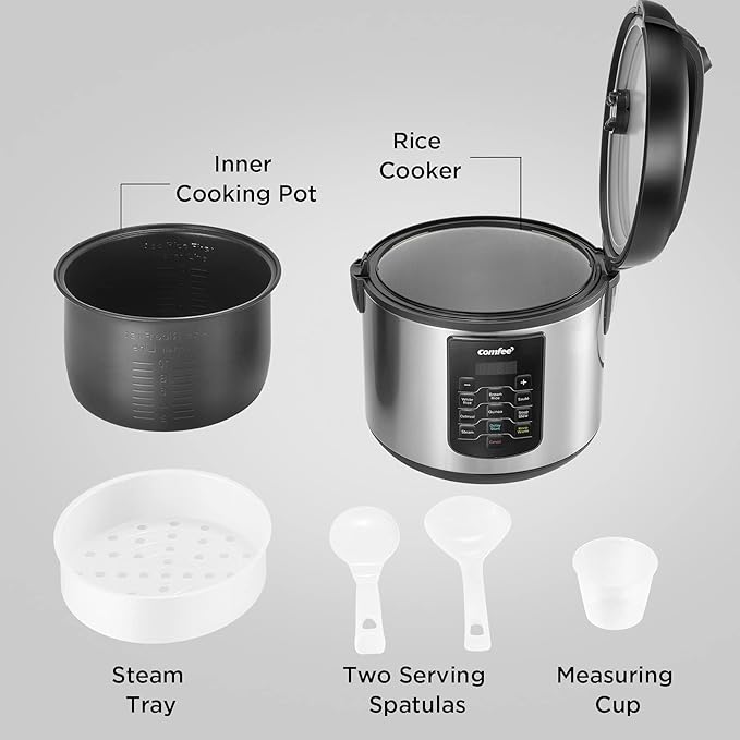 COMFEE' Rice Cooker 10 cup Uncooked/20 cup Cooked Rice Maker Steamer Saute Steamer and Warmer 5.2 QT Large Capacity Brown Rice Quinoa and Oatmeal 8 One-Touch Programs