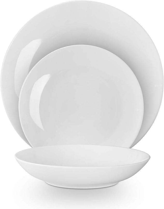 Bone China Coupe Shape Elegance White 18pc Dinnerware Set