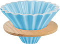 Ceramic Coffee Dripper with Wood Cup Stand Pour Over Coffee Maker Elegant Flower-shape V60 Strainer for 1-2 Cups Slow Brewing Accessories for Home Coffee Shops Restaurants Blue