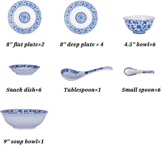 Dinnerware Set Plates and Bowls Sets 26 Pieces Blue And White Porcelain Dinnerware Set | Box Steak Plate Cereal Bowl And Soup Bowl For Wedding