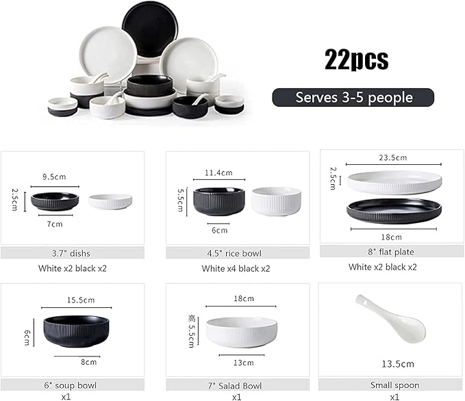 22 Pcs Ceramic Dinnerware Set Include Plates/Salad Plates/Bowls Set Modern Dinnerware Set-Service for 5