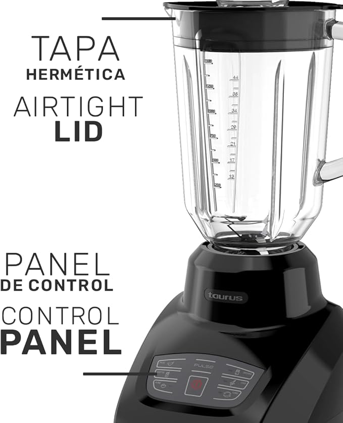 Taurus SEVILLA Countertop Blender | 48 oz Diamond Shaped Glass Jar | Touch Panel Controls with 6 Smart Pre Programmed Settings 8 Speed Control &amp pulse function built-in | 550 watts