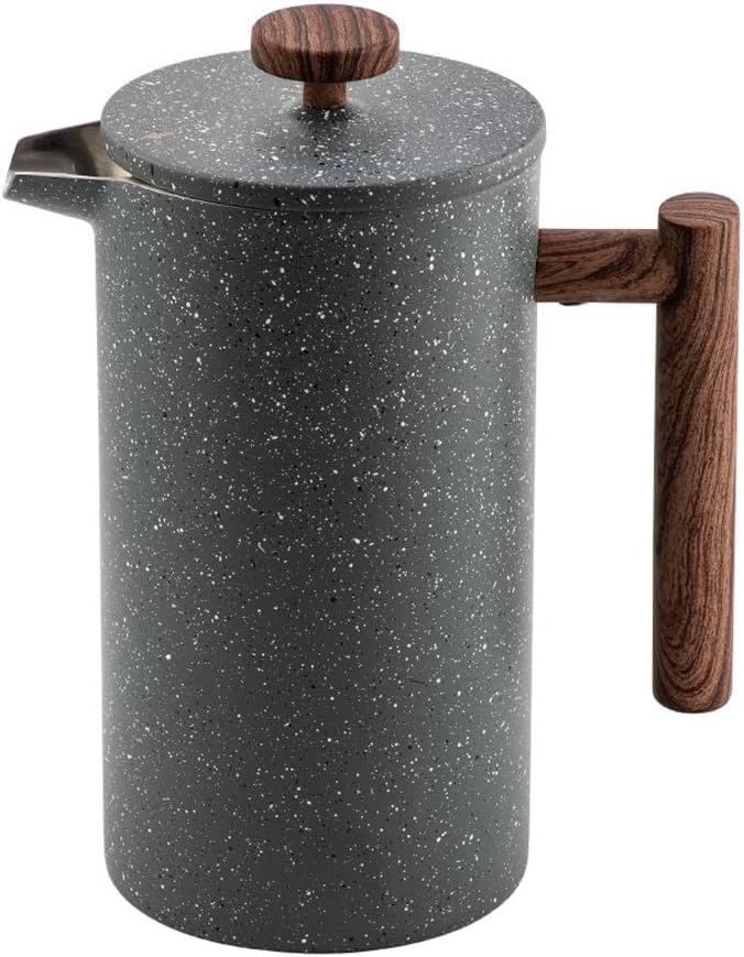 Stainless Steet French Press Coffee Maker Double Walled Insulated Coffee &amp Tea Brewer Pot &amp Maker Keeps Brewed Coffee or Tea Hot 1000 ml Gray Black