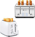 Aigostar Toaster 2 Slice and Toaster 4 Slice Retro Toaster Stainless Steel 1.6 inch Extra Wide Slots Bread Toaster with Bagel Cancel Defrost Function 6 Shade Settings &amp Removable Crumb Tray