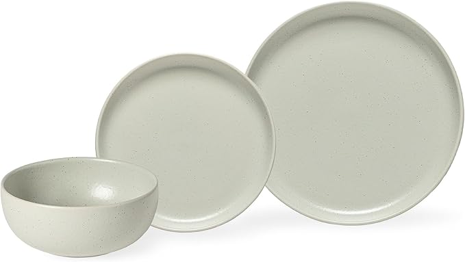 Casafina Ceramic Stoneware 3-Piece Place Setting Service for 1 Pacifica Collection Oyster Grey | Microwave &amp Dishwasher Safe Dinnerware Set | Food Safe Glazing | Restaurant Quality Tableware