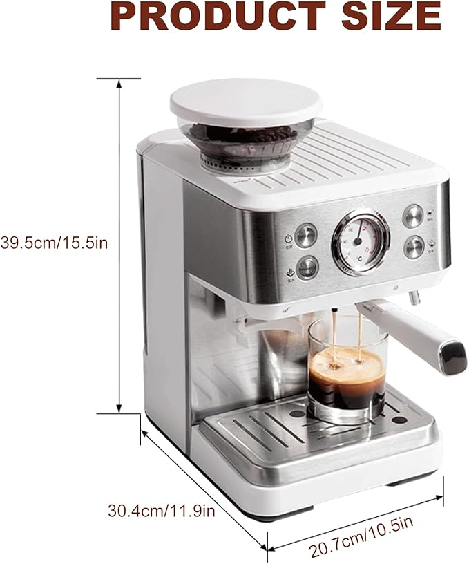 Automatic Espresso Machine with Grinder &amp Milk Frother Touchscreen Espresso Coffee Maker with Visual Thermometer All-in-One Coffee Maker Hot &amp Iced Latte Cappuccino(White)
