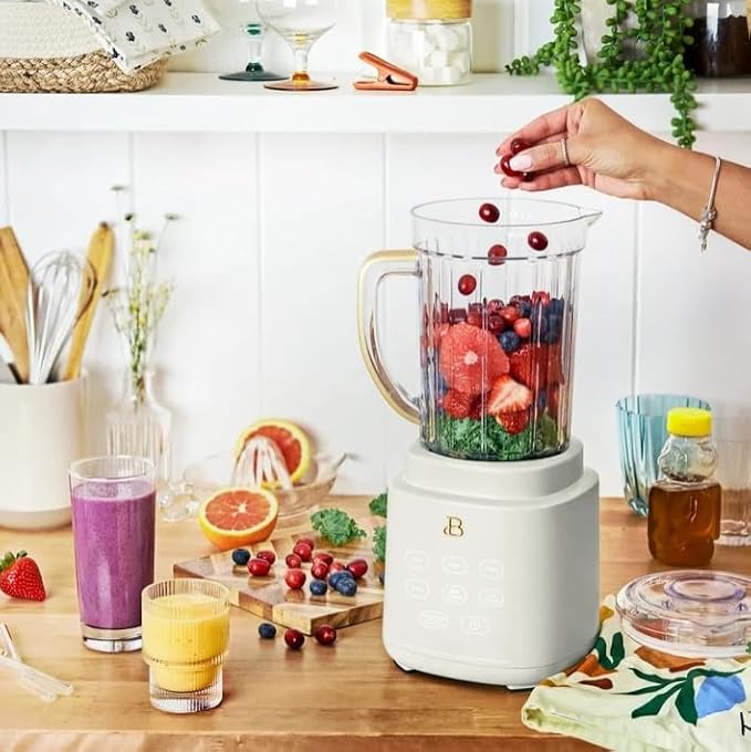 Beauti Power Exact Blender System with 700 W Motor 50oz Tritan Jar 20oz Single-Serve Cup No Drippy Sippy Lid 3 Speeds &amp 4 Pre-sets Dishwasher-Safe Parts Travel Cup Included color White Icin