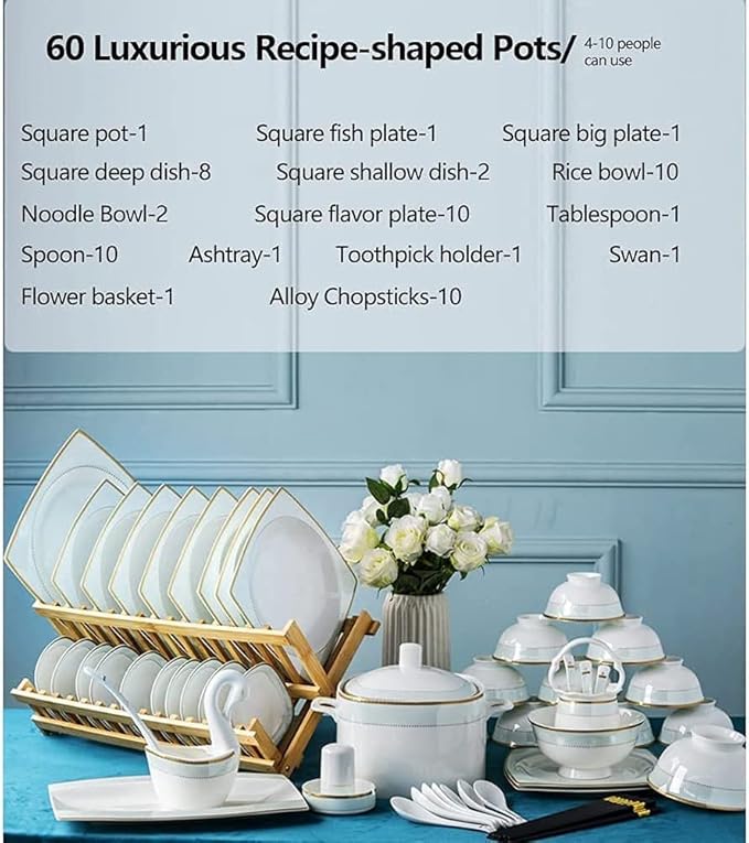 Dinnerware Set Dinner Party Tableware Service Set 305660Pcs Ceramic Dinnerware Set Bone China Tableware Dishes Plates Ceramic Combination Dinner Service Set Porcelaine Servi60 Luxury