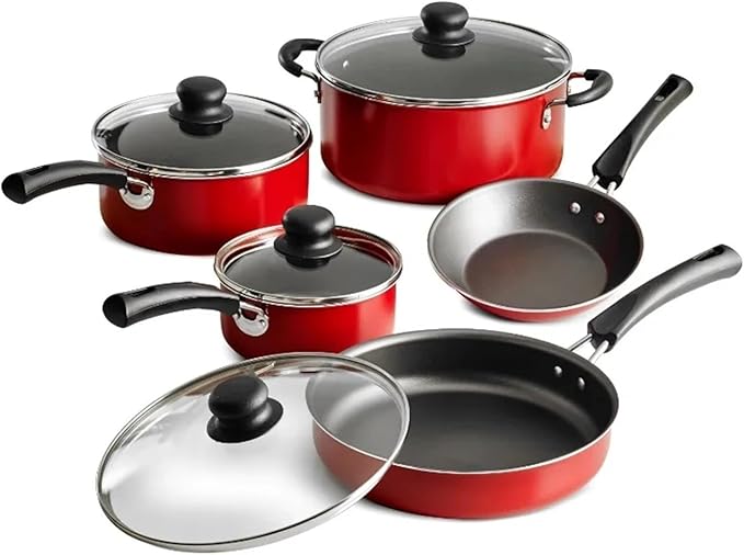9-Piece Non-stick Cookware Set Red