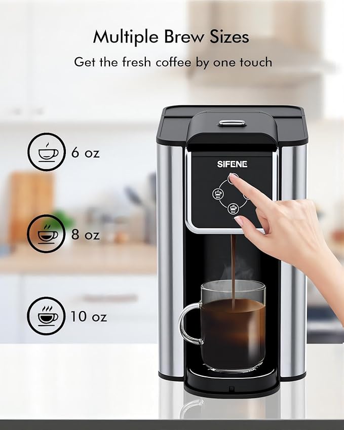 SIFENE Single Serve Coffee Maker 3-in-1 Quick Brew for Coffee Pods Ground Coffee &amp Loose Tea 6-12oz Cup Sizes 50oz Removable Water Tank 1150W Compact Black