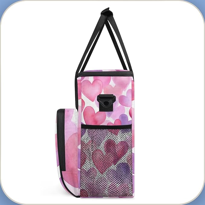 Pink Blue Heart Coffee Maker Carrying Bag Portable Travel Storage Tote Bag Compatible with K-Mini or K-Mini Plus Single Serve Coffee Brewer Carrying Case with Multiple Pockets &amp Shoulder Strap