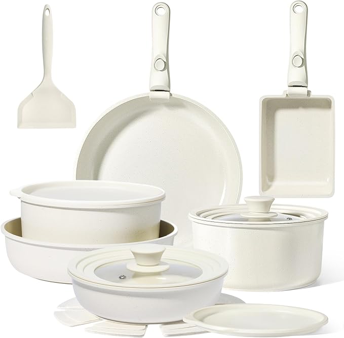 GiPP Ceramic Pots and Pans Set Non Stick Nonstick Detachable Handle Cookware Sets Healthy Non Toxic PFAS PFOA &amp PTFE Free Dishwasher ＆Oven Safe Induction Kitchen Pot and Pan