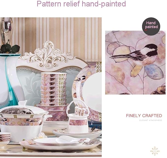 Dinnerware Sets - Luxury Gift Dishes Service Set Ceramics Dinner Sets 58 Pieces Dinnerware Set Collection Hand Painted Bowl/Spoon/Plate - Wedding Gifts Family Party and Kitchen(40pieces)